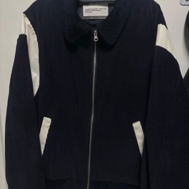 플레이스 스튜디오 코듀로이 카라 바시티 투웨이 레더 자켓 네이비 점퍼