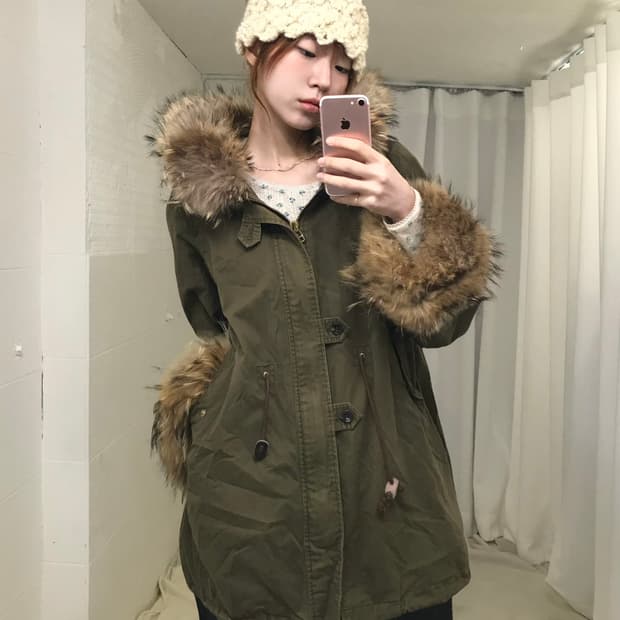 빈티지 크리스마스 트리 A라인 퍼 야상 자켓