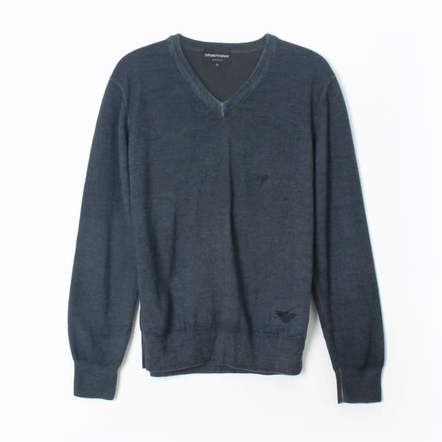 엠포리오 아르마니 ARMANI 빈티지 브이넥 네이비 블루 울 니트