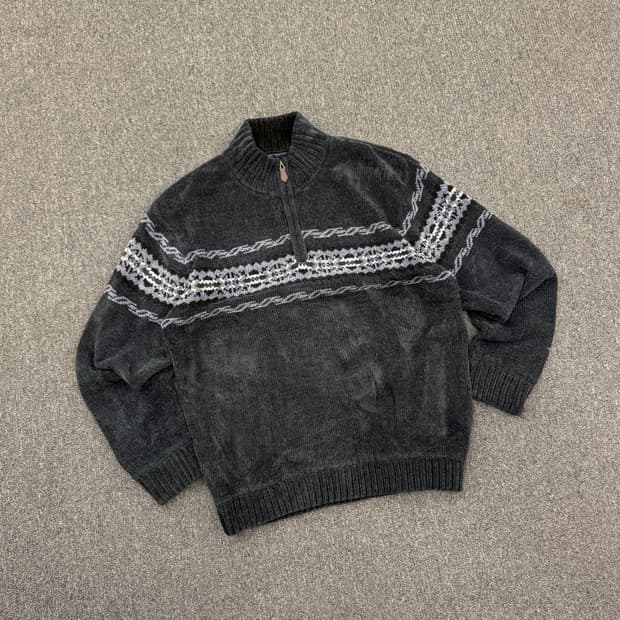 L)Japanese vintage CARBIA 빈티지 패턴 하프니트집업