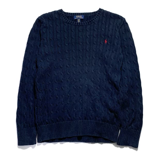 폴로 네이비 보이즈 라운드 케이블 니트 