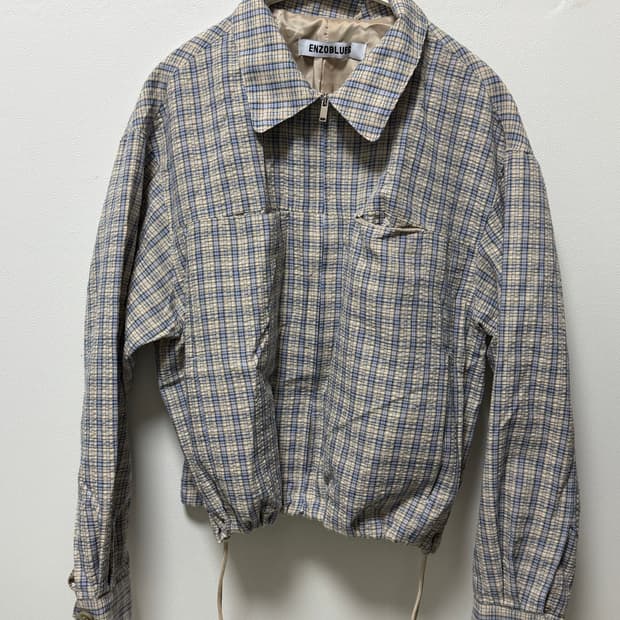 Enzo blues 체크 카라집업