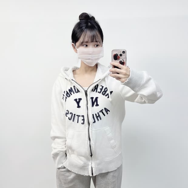 아베크롬비 아치 로고 후드집업 화이트