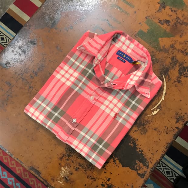 폴로랄프로렌 오렌지 브라운 체크 코튼 셔츠 여성 55 사이즈