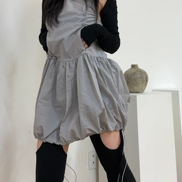나일론 셔링 벌룬 미니 원피스 (그레이/블랙/화이트) 새상품