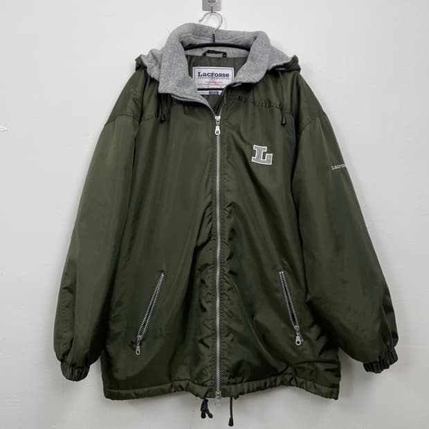 라크로스 Lacrosse 카키 올드스쿨 후드 윈드브레이커 L