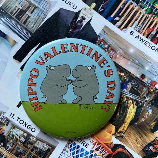 빈티지 HIPPO 발렌타인데이 프린팅 핀 버튼 뱃지 브로치 악세사리