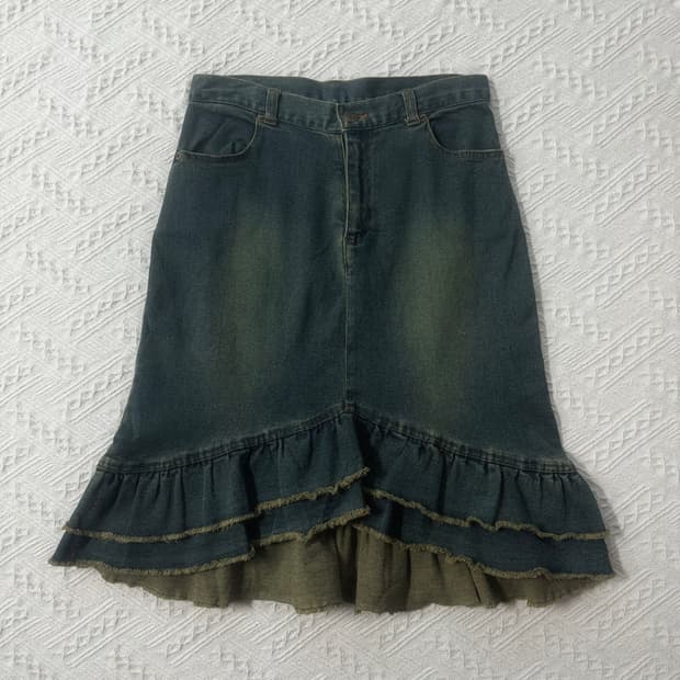 러플 데님 스커트
