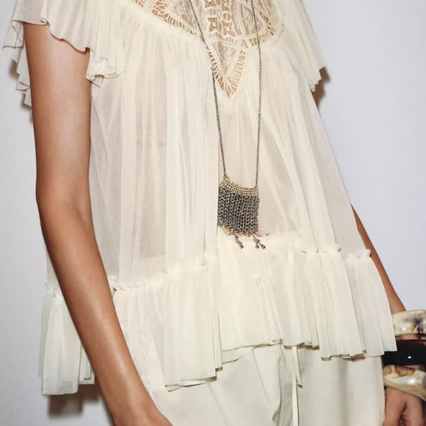 자라 플루이드 자수 탑 블라우스 S