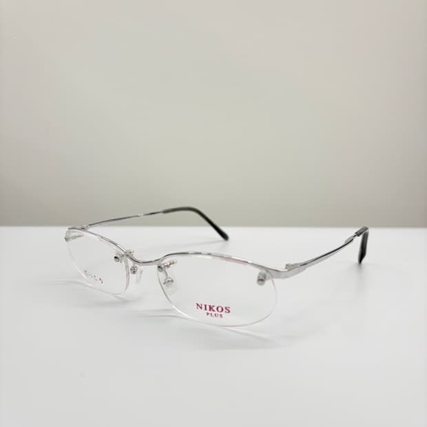 NIKOS 실버 오벌 반무테 빈티지안경