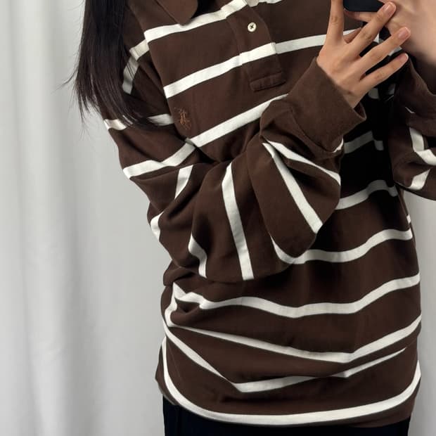 폴로 브라운 스트라이프 긴팔 카라티