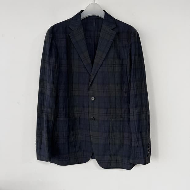 알레그리 린넨 크링클 체크 블레이저