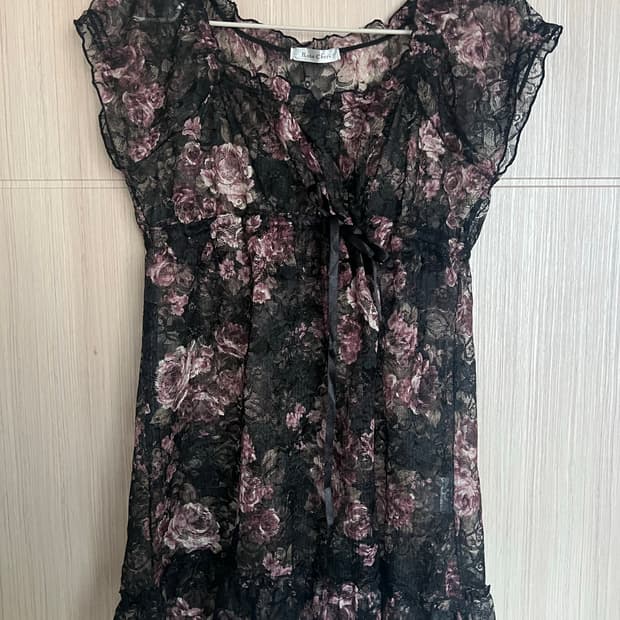 시스루 블랙 플라워프린팅 레이어드 원피스 오네갸루st