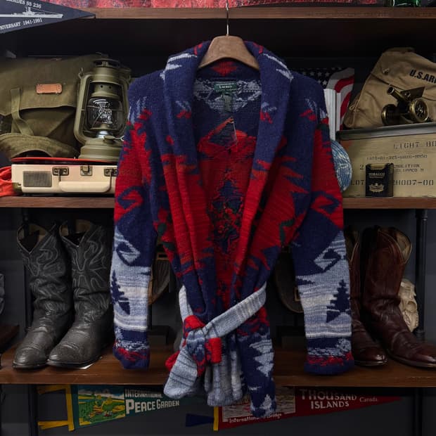 로렌 랄프로렌 by 폴로 나바호 패턴 벨티드 숄카라 니트 가디건 N45