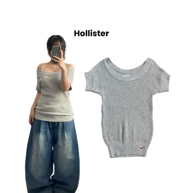 홀리스터 오프숄더 딱붙 반팔 니트