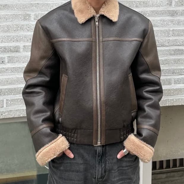 인스턴트펑크  빈티지 에코 레더 하프 무스탕 OS