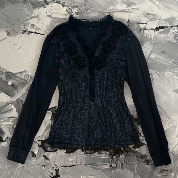 고딕 블랙 레이스 장식 블라우스