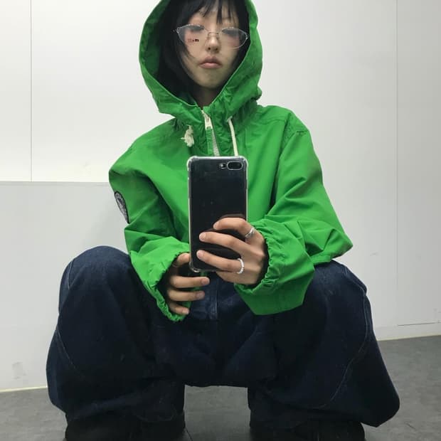 아베크롬비 그린 하이넥 후드 바람막이