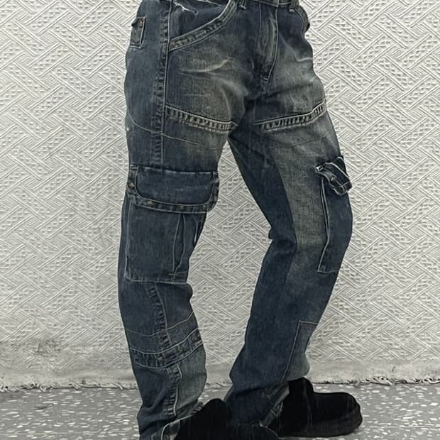 루돌프 발렌티노 올드스쿨 메탈 포켓 데님 카고팬츠 32인치 C06673