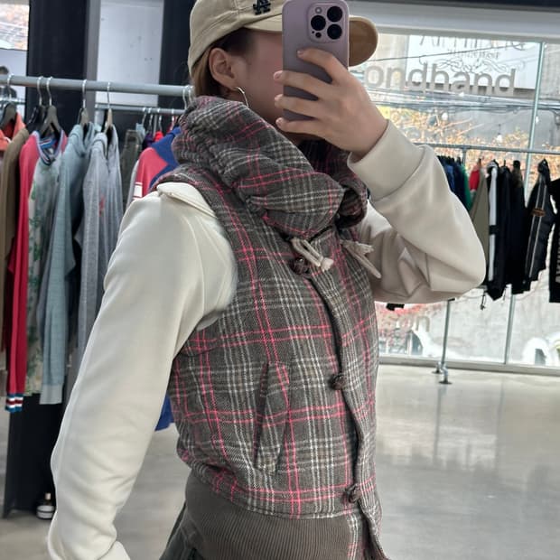 재팬빈티지 볼드넥 체크 봄버 베스트