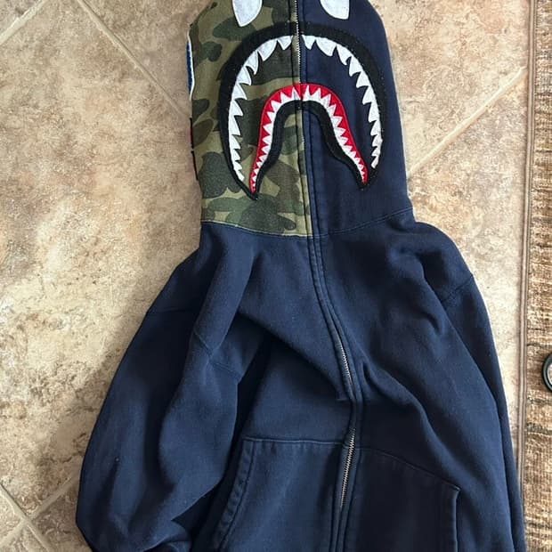 베이프 하프 카모 샤크 후드집업 네이비 그린