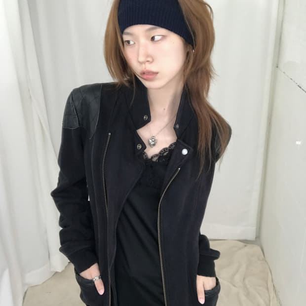 디젤 가죽 패치 사이드 지퍼 코튼 자켓