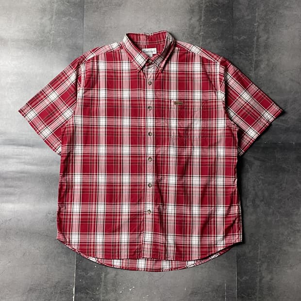 CARHARTT 칼하트 레드 체크 다운버튼 반팔 워크 셔츠 A00987