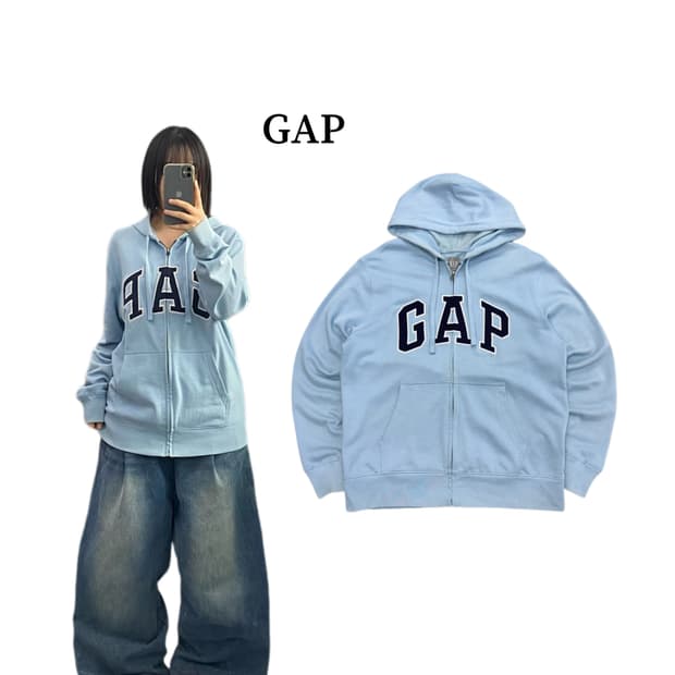 갭 Y2K 빅로고 후드집업 하늘색