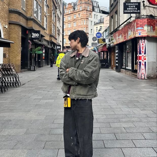 빈티지 칼하트 디스 디트로이트 모스그린 L
