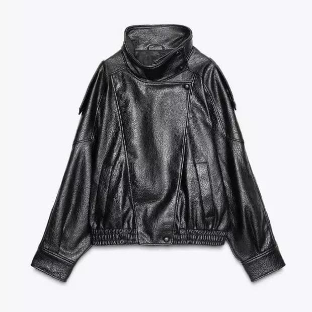 Zara leather Jacket 자라 생로랑맛 하이넥 레더자켓 XS