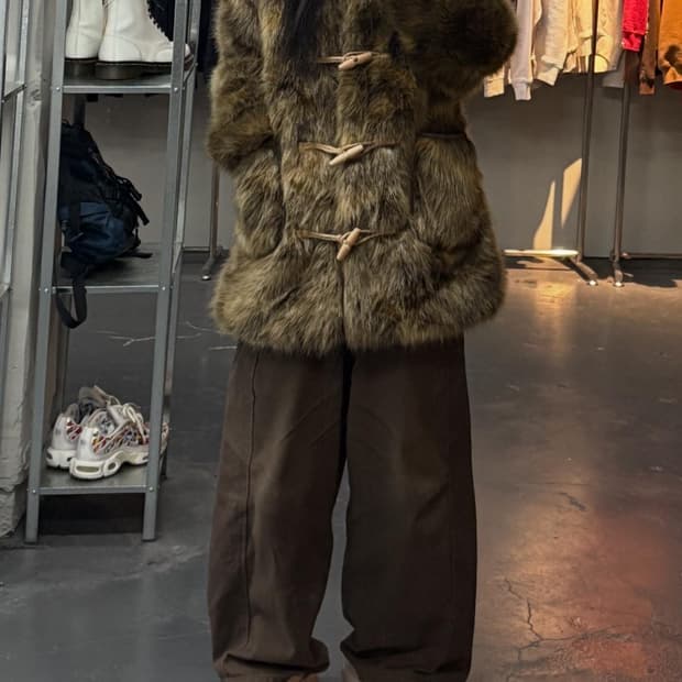 파르티멘토우먼 후디드더플 퍼 코트 믹스 브라운 A3148