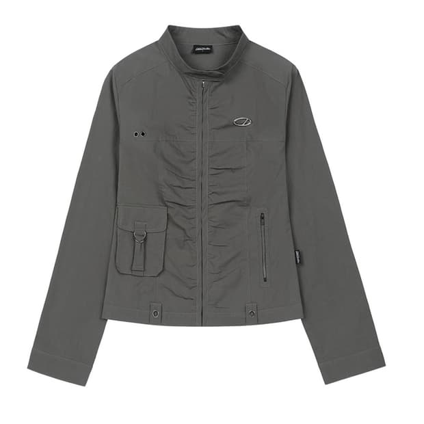 오드스튜디오 시그니처 셔링 코튼 바이커 자켓 챠콜