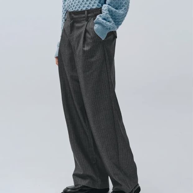 인템포무드 레트로 스트라이프 와이드 슬랙스