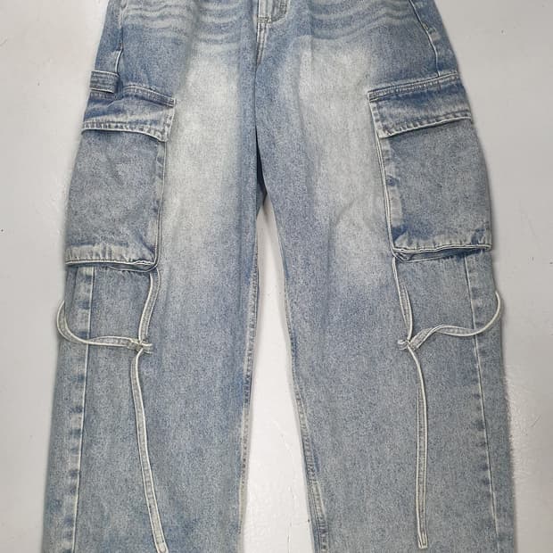 RIPEN 연청 카고 와이드 데님 팬츠