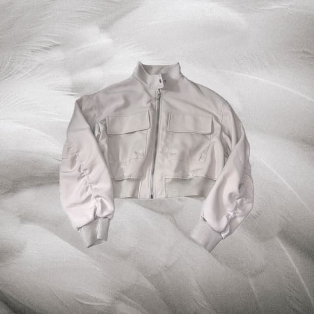 베이지 크롭 셔링 집업 자켓 블루종