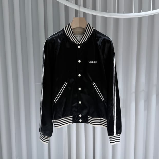 (A/52) / 셀린느 클래식테디 텍스 쳐드 울 블랙 바시티 자켓