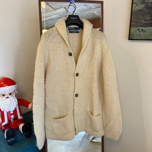 폴로 랄프로렌 아이보리 숄카라 니트 가디건