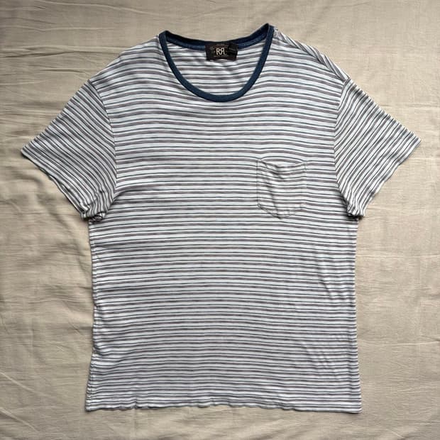 RRL 더블알엘 인디고 멀티 스트라이프 포켓 반팔티