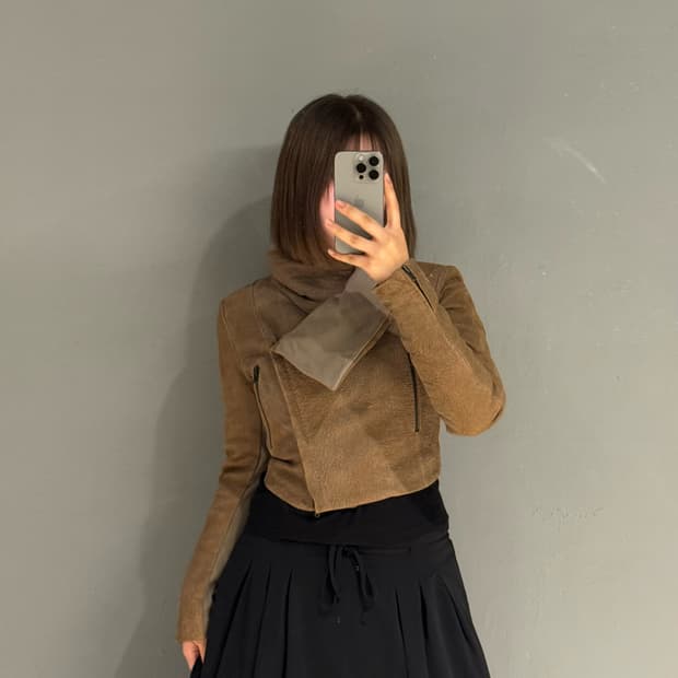 Donna Karan drape collar leather jk