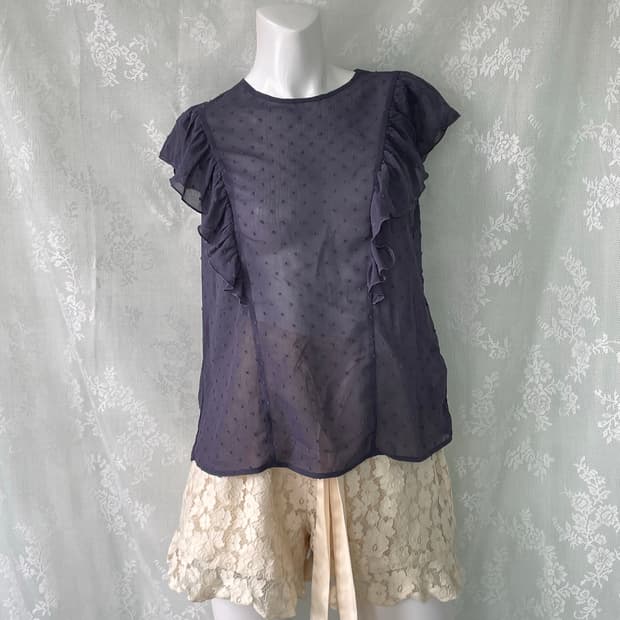 빈티지 파스텔 블루 폼폼이 샤랄라 블라우스 1067 모리걸 y2k 스트릿