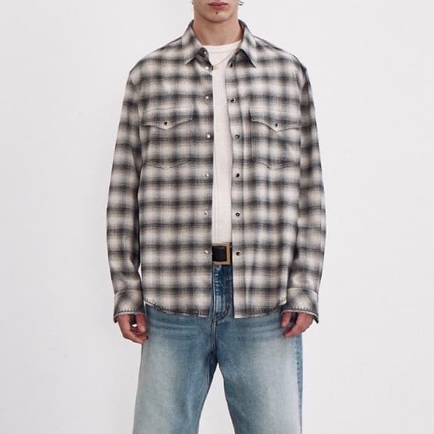 L사이즈 렉토(RECTO) 옴브레 체크 셔츠