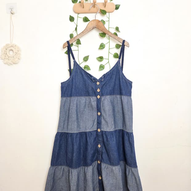 데님 버튼업 끈원피스