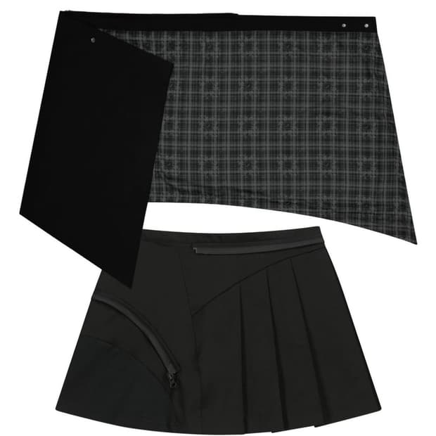 오호스 스커트 언밸런스 분리 패널 스커트 블랙 1사이즈