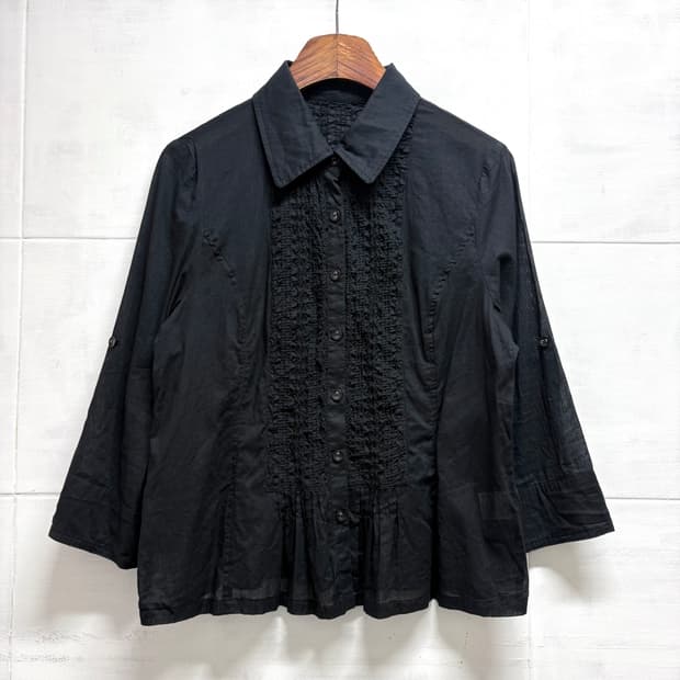 Rue de Bac 블랙 코튼 셔링 페어리 셔츠 자켓 JPN