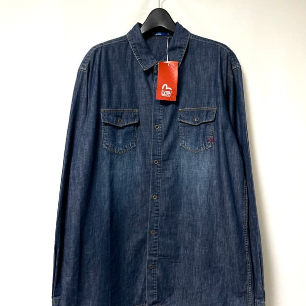 (미사용) Evisu 에비수 레드로고 투포켓 데님셔츠 청남방 XL