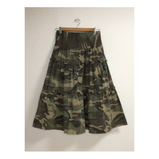 빈티지 카모 프릴 캉캉 밴딩스커트