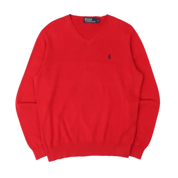 폴로 랄프로렌 레드 피마코튼 브이넥 니트