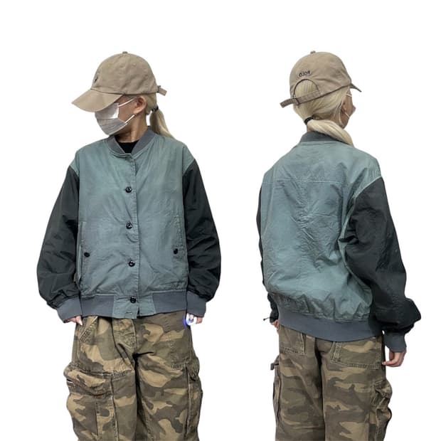 일본 빈티지 그린 배색 코치 바시티 자켓 M