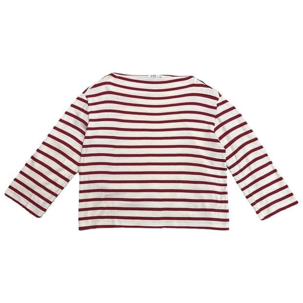 COS 레드 화이트 스트라이프 보트넥 긴팔 티셔츠 L