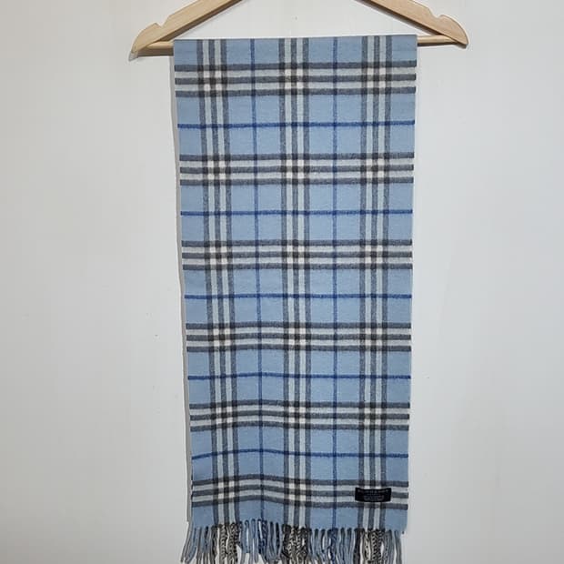 (정품) 버버리 캐시미어 머플러 하늘색 체크 목도리 
